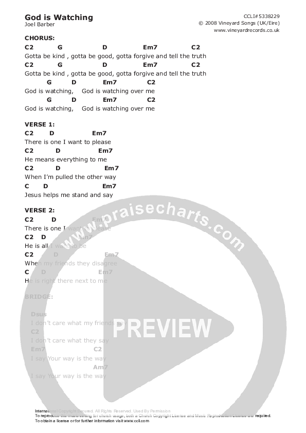 God Is Watching Chords & Lyrics (Vineyard UK)