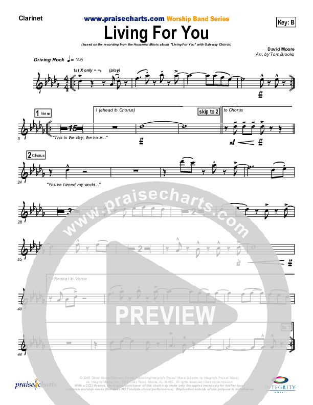 Living For You Clarinet (Gateway Worship)