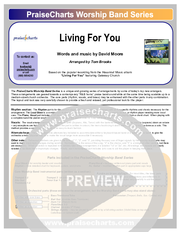 Living For You Cover Sheet (Gateway Worship)