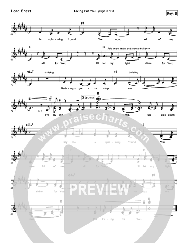 Living For You Lead Sheet (Gateway Worship)