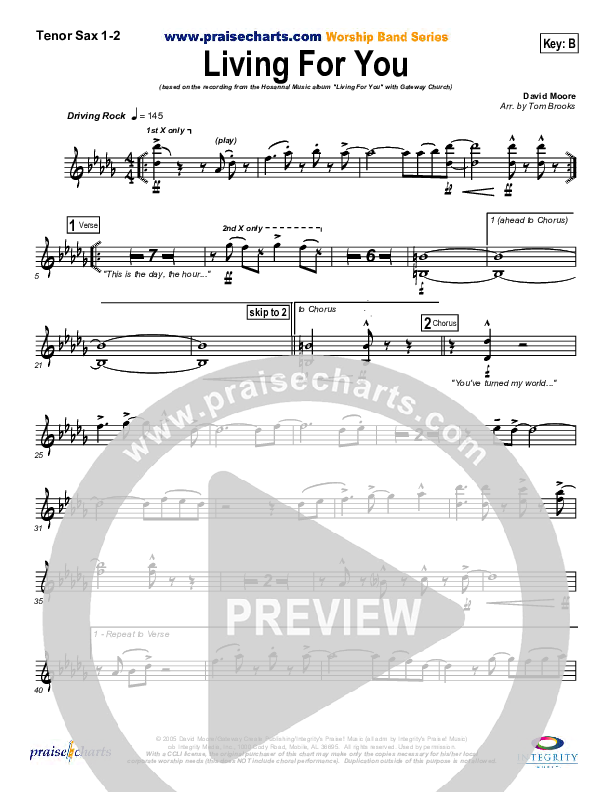 Living For You Tenor Sax 1/2 (Gateway Worship)