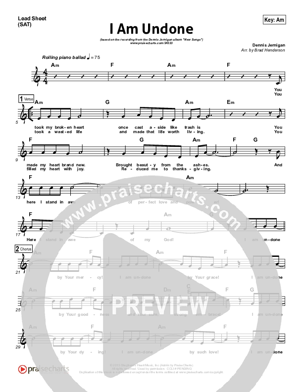 I Am Undone Lead Sheet (Dennis Jernigan)