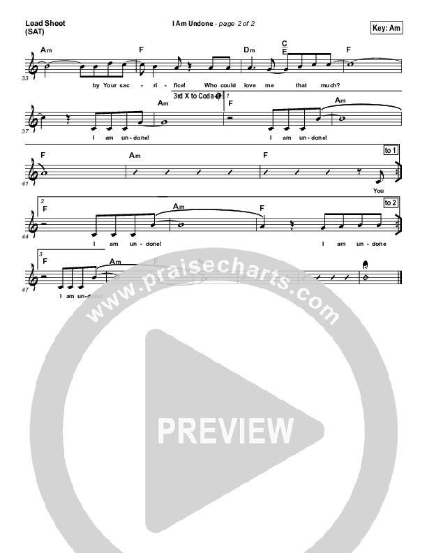I Am Undone Lead Sheet (Dennis Jernigan)