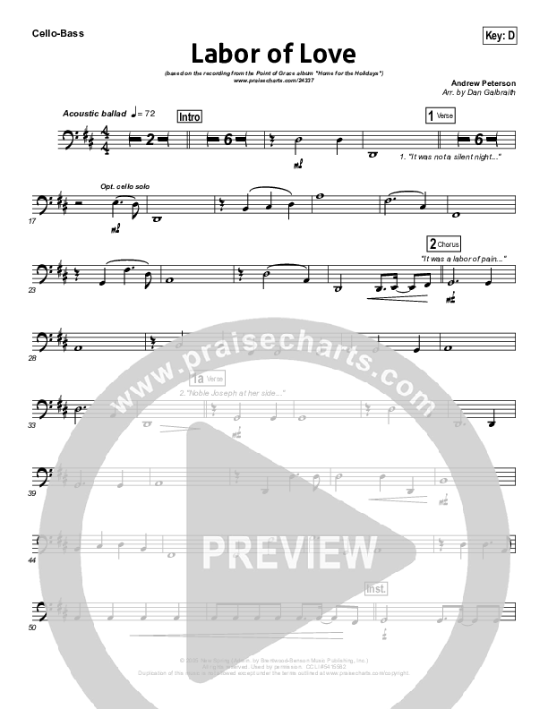 Labor Of Love Cello/Bass (Point Of Grace)