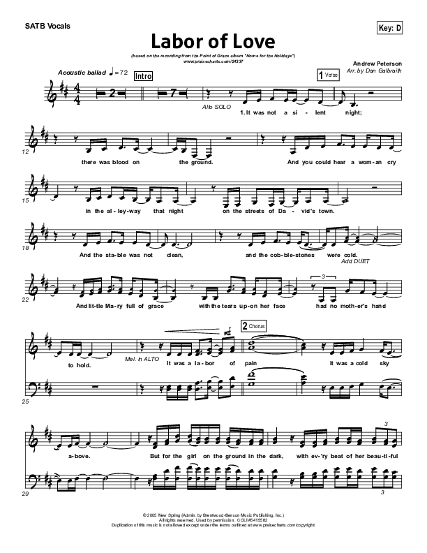 Labor Of Love Choir Sheet (SATB) (Point Of Grace)