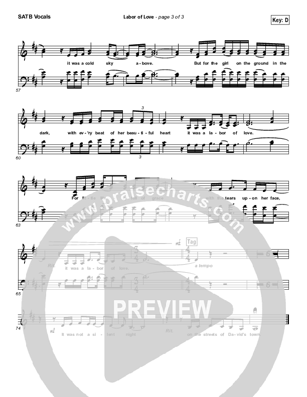 Labor Of Love Choir Sheet (SATB) (Point Of Grace)