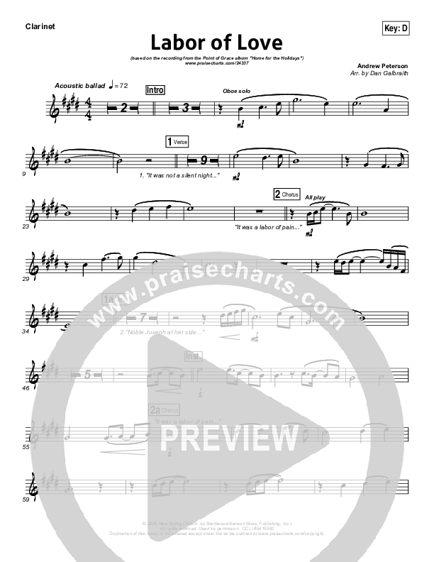 Labor Of Love Clarinet (Point Of Grace)