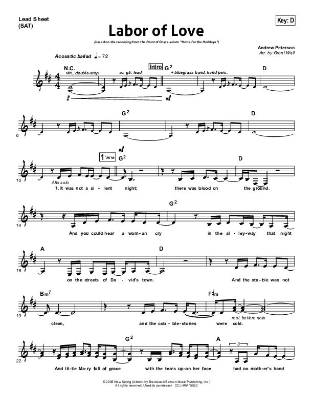 Labor Of Love Lead Sheet (SAT) (Point Of Grace)