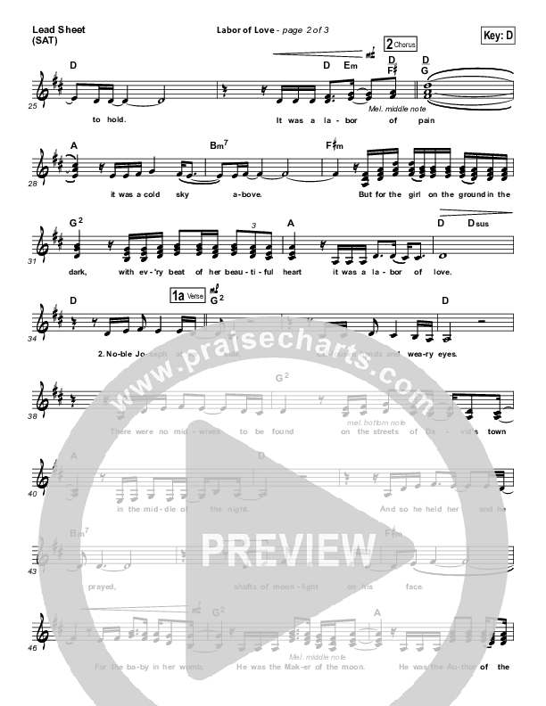 Labor Of Love Lead Sheet (SAT) (Point Of Grace)