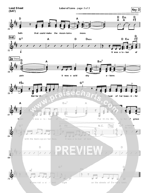 Labor Of Love Lead Sheet (SAT) (Point Of Grace)