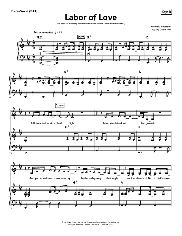 Labor Of Love Piano/Vocal (Point Of Grace)