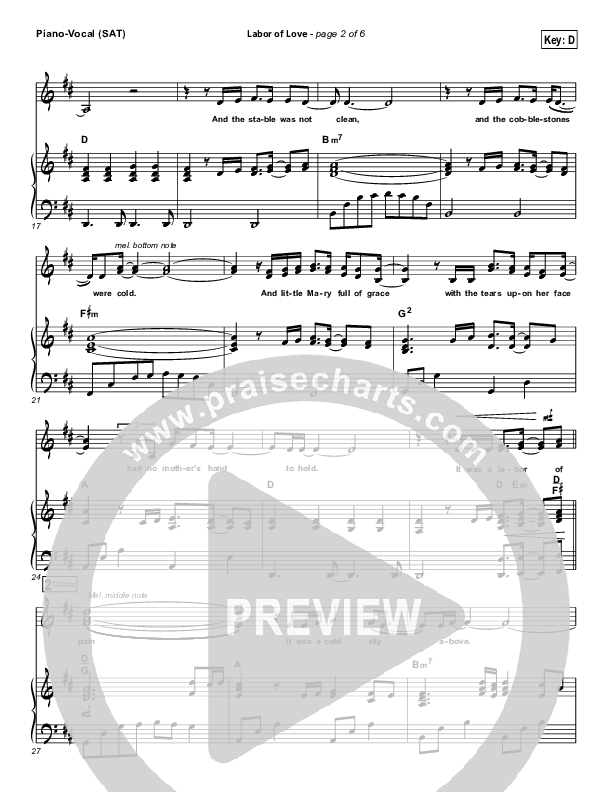 Labor Of Love Piano/Vocal (Point Of Grace)