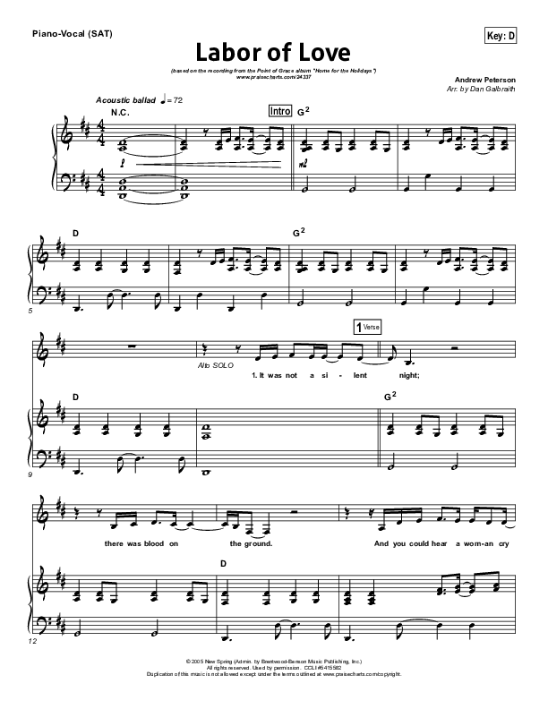 Labor Of Love Piano/Vocal (SAT) (Point Of Grace)