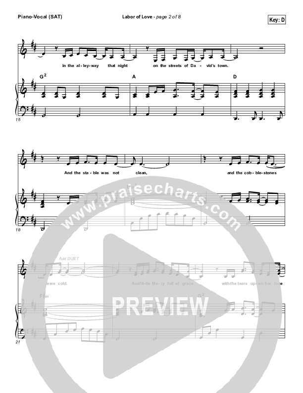 Labor Of Love Piano/Vocal (SAT) (Point Of Grace)