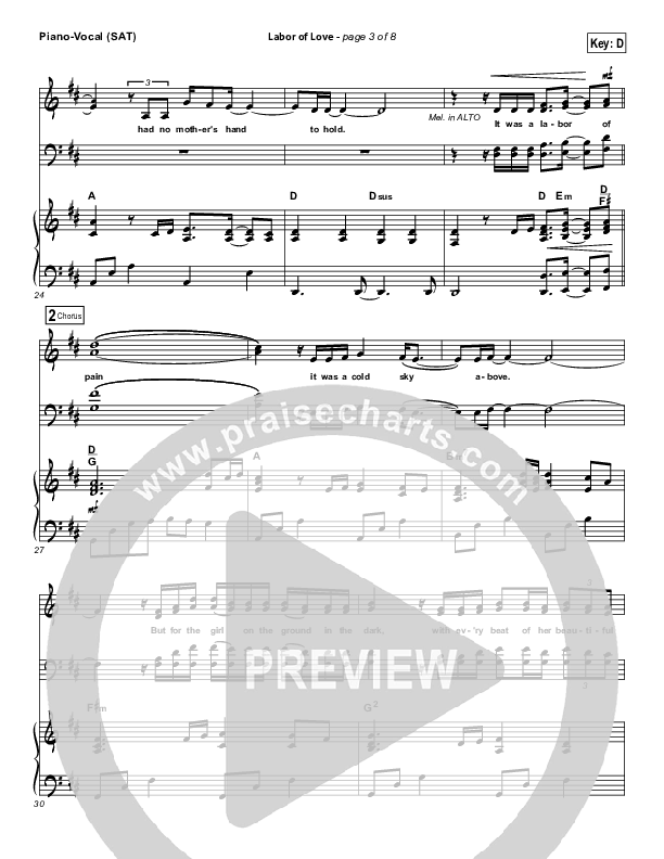 Labor Of Love Piano/Vocal (SAT) (Point Of Grace)