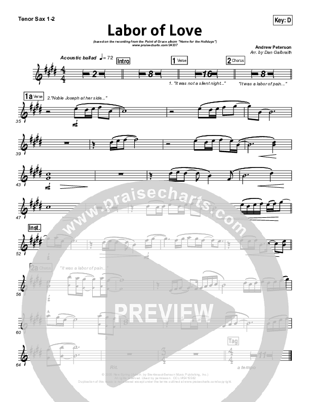 Labor Of Love Tenor Sax 1/2 (Point Of Grace)