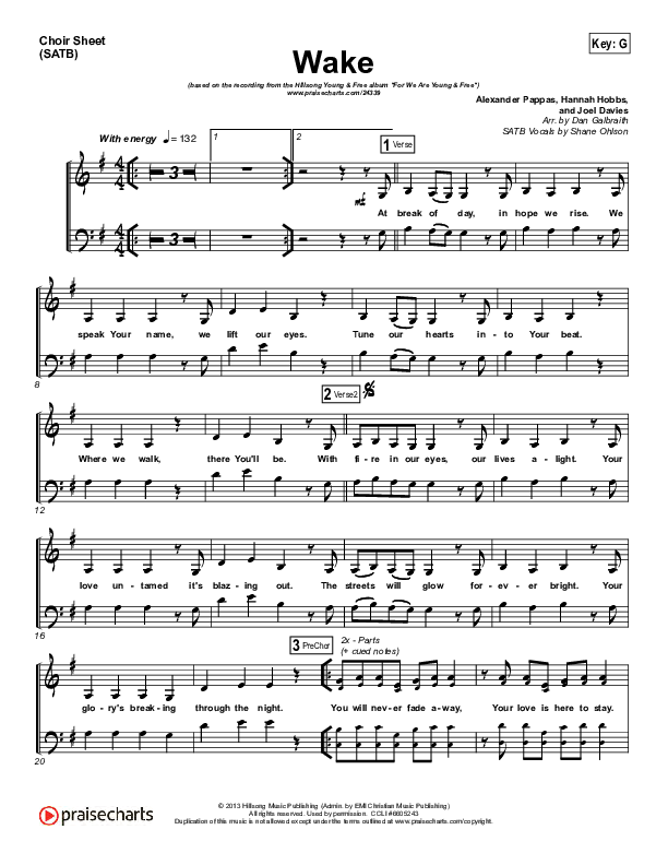 Wake Choir Sheet (SATB) (Hillsong Young & Free)