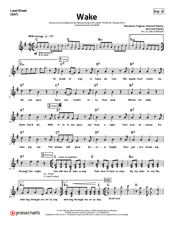 Wake Lead Sheet (SAT) (Hillsong Young & Free)