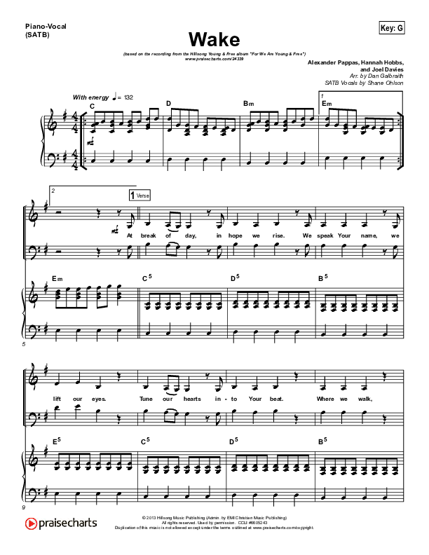 Wake Piano/Vocal (SATB) (Hillsong Young & Free)