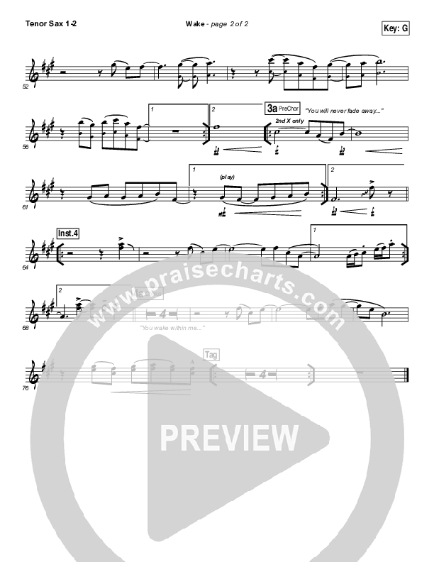 Wake Tenor Sax 1/2 (Hillsong Young & Free)