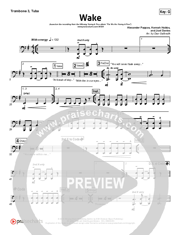 Wake Trombone 3/Tuba (Hillsong Young & Free)