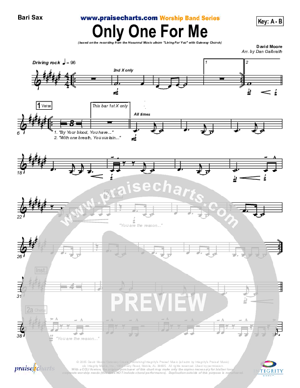 Only One For Me Bari Sax (Gateway Worship)