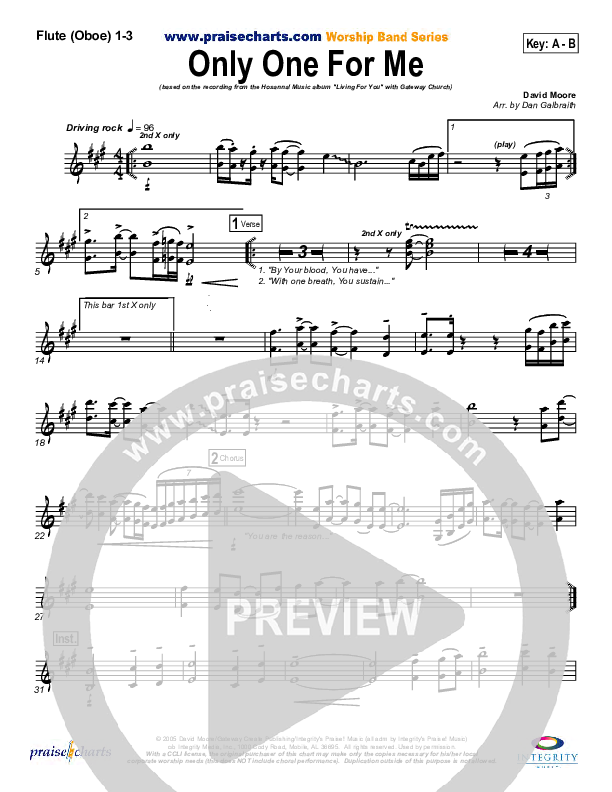Only One For Me Flute/Oboe 1/2/3 (Gateway Worship)