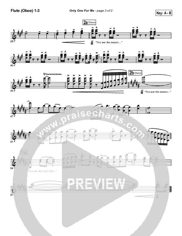 Only One For Me Flute/Oboe 1/2/3 (Gateway Worship)