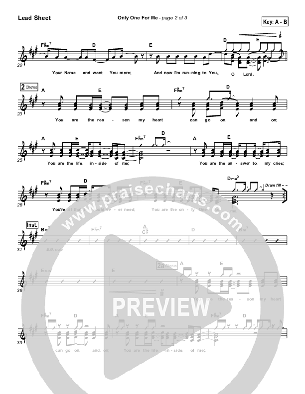 Only One For Me Lead Sheet (Gateway Worship)