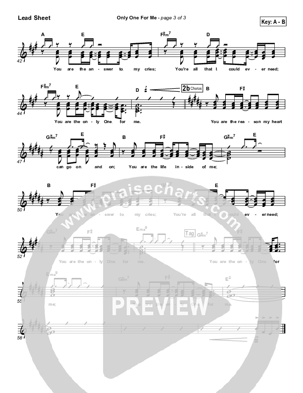 Only One For Me Lead Sheet (Gateway Worship)