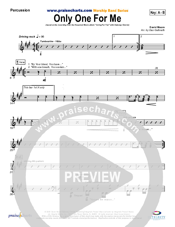 Only One For Me Percussion (Gateway Worship)