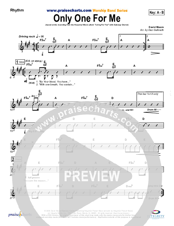Only One For Me Rhythm Chart (Gateway Worship)
