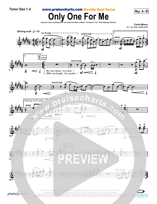 Only One For Me Tenor Sax 1/2 (Gateway Worship)