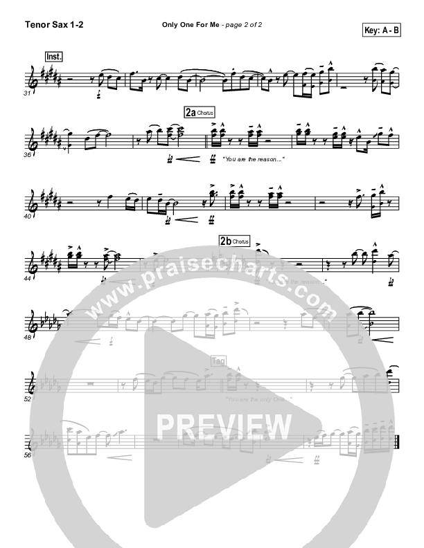 Only One For Me Tenor Sax 1/2 (Gateway Worship)