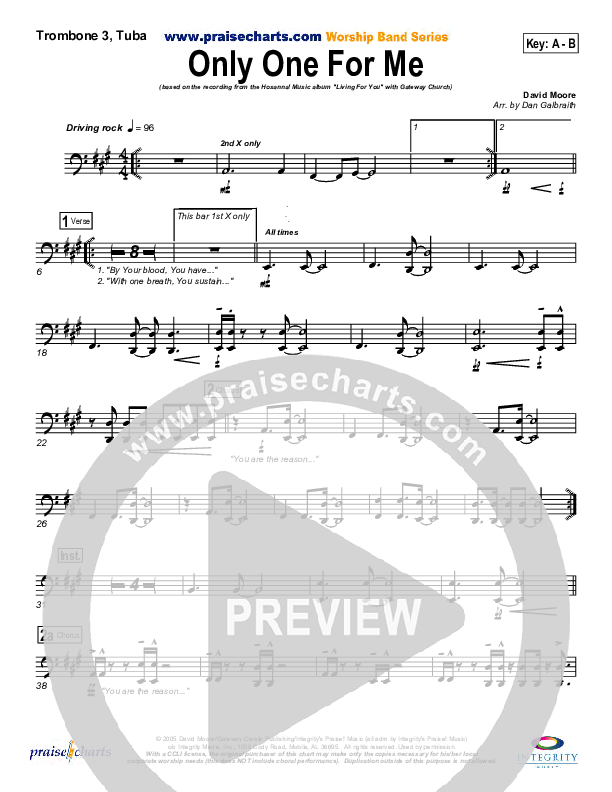 Only One For Me Trombone 3/Tuba (Gateway Worship)