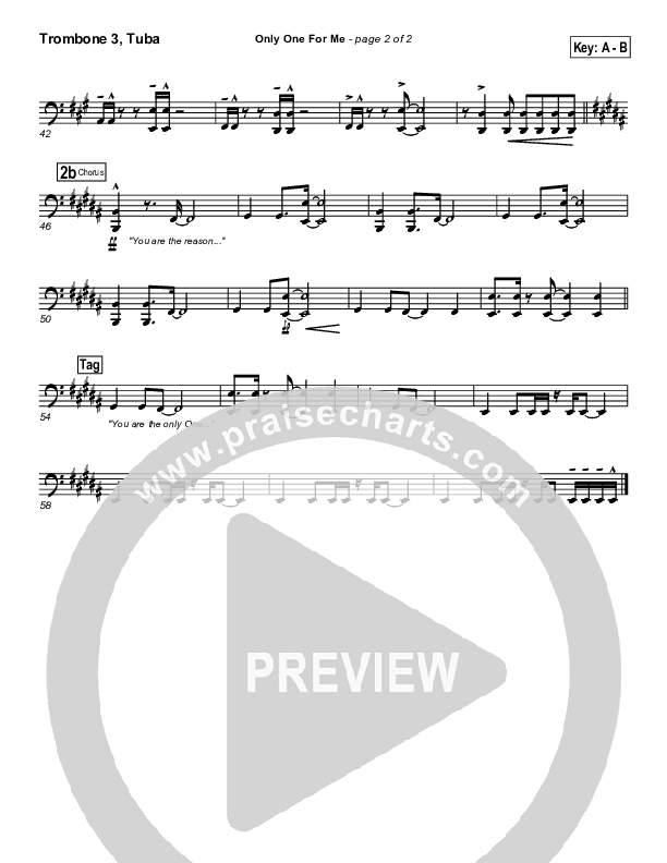 Only One For Me Trombone 3/Tuba (Gateway Worship)