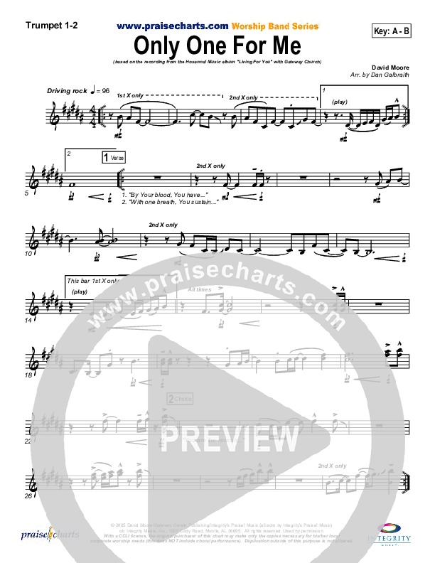 Only One For Me Trumpet 1,2 (Gateway Worship)