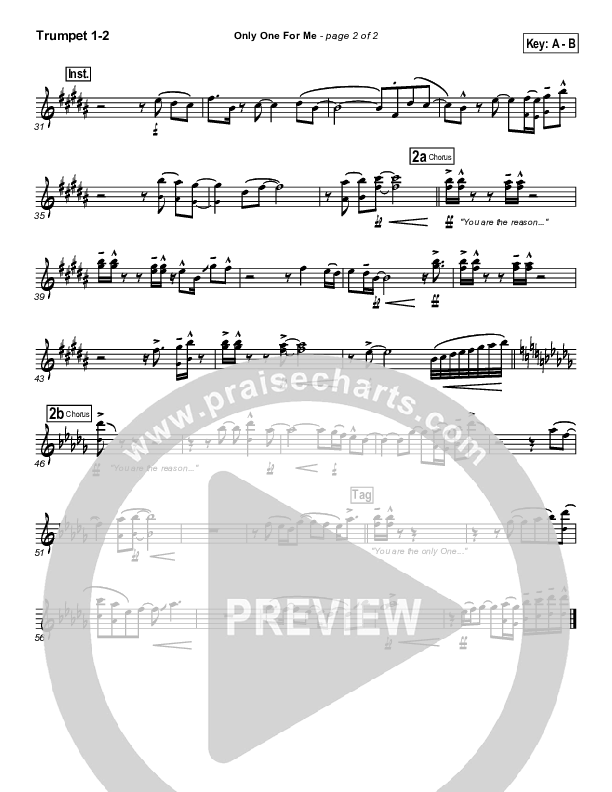 Only One For Me Trumpet 1,2 (Gateway Worship)