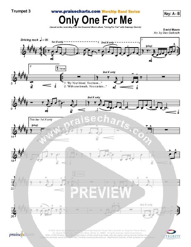 Only One For Me Trumpet 3 (Gateway Worship)