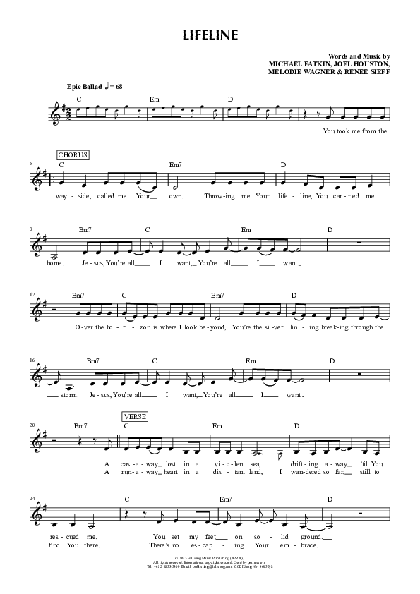 Lifeline Lead Sheet (Hillsong Young & Free)