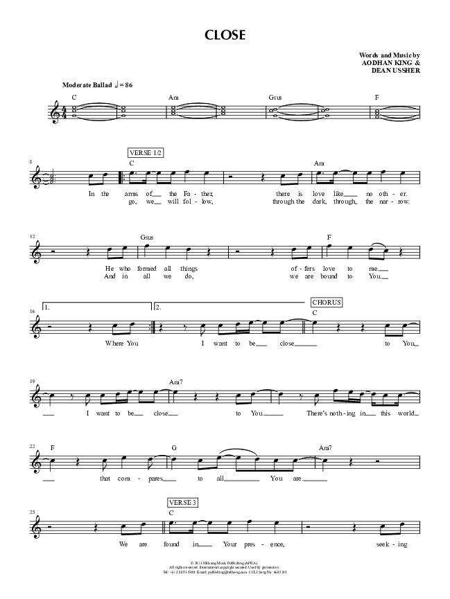 Close Lead Sheet (Hillsong Young & Free)