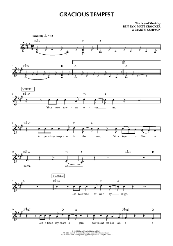 Gracious Tempest Lead Sheet (Hillsong Young & Free)