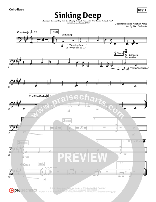 Sinking Deep Cello/Bass (Hillsong Young & Free)