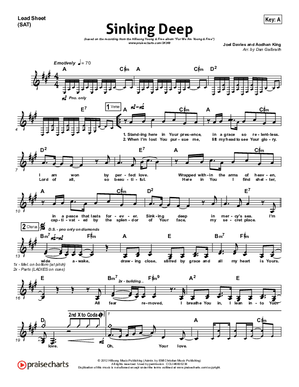 Sinking Deep Lead Sheet (SAT) (Hillsong Young & Free)