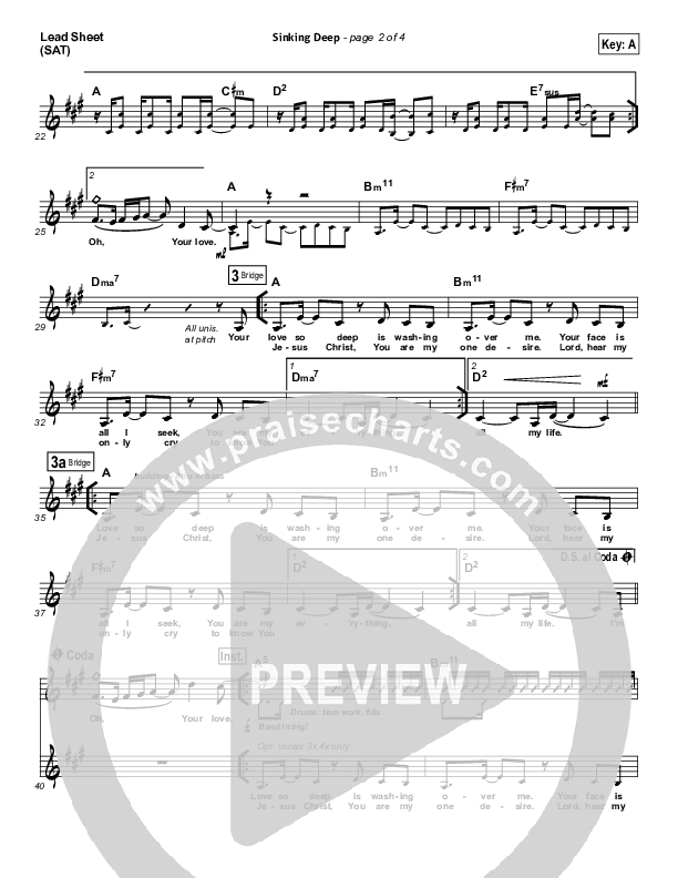 Sinking Deep Lead Sheet (SAT) (Hillsong Young & Free)