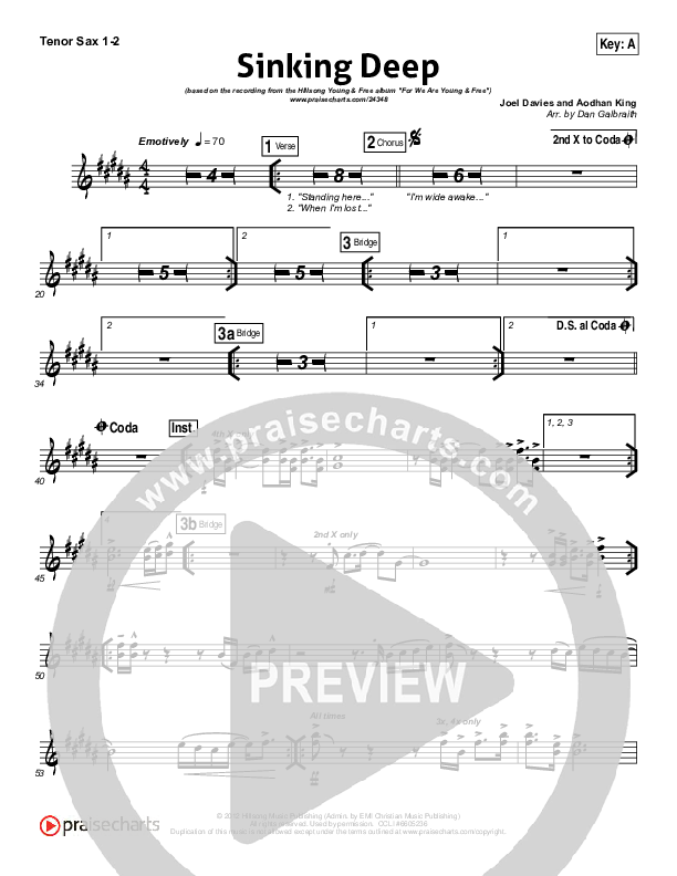 Sinking Deep Tenor Sax 1/2 (Hillsong Young & Free)