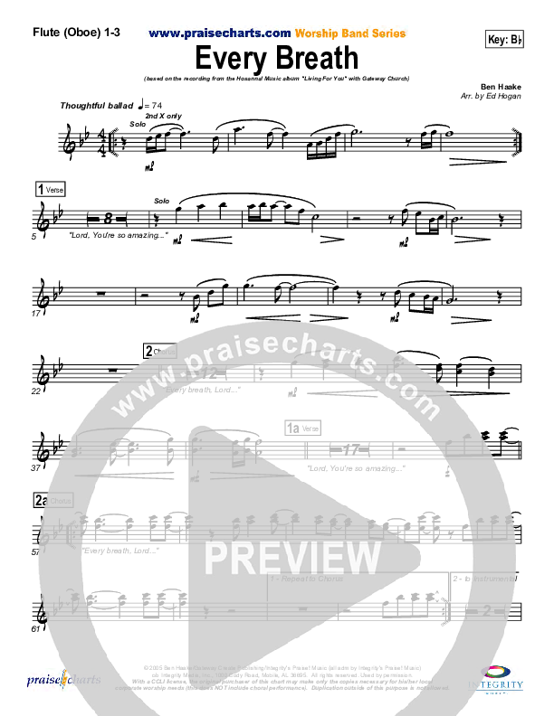 Every Breath Flute/Oboe 1/2/3 (Gateway Worship)