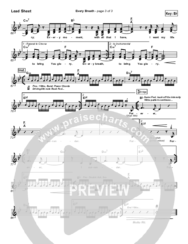 Every Breath Lead Sheet (Gateway Worship)