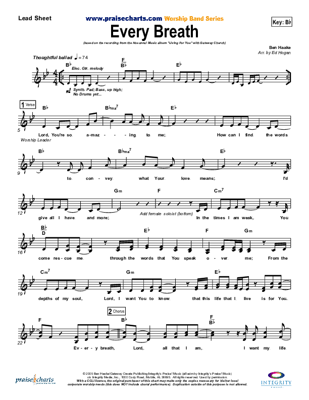 Every Breath Lead Sheet (SAT) (Gateway Worship)