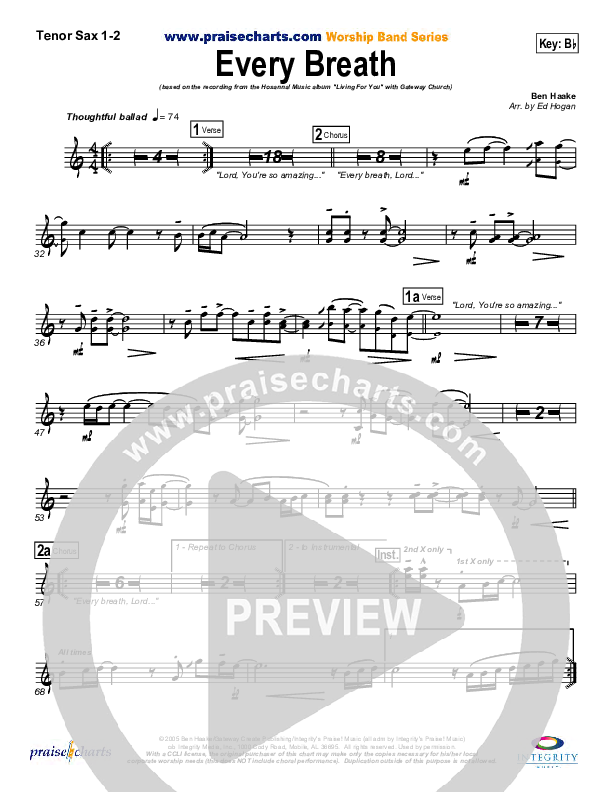 Every Breath Tenor Sax 1/2 (Gateway Worship)